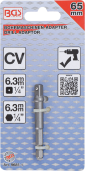 Adapter fur Bohrmaschinen Antrieb Au&szlig;ensechskant 6,3 mm (1/4) / Abtrieb Au&szlig;envierkant 6,3 mm (1/4)