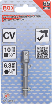 Adapter fur Bohrmaschinen Antrieb Au&szlig;ensechskant 6,3 mm (1/4) / Abtrieb Au&szlig;envierkant 10 mm (3/8)