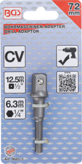 Adapter fur Bohrmaschinen Antrieb Au&szlig;ensechskant 6,3 mm (1/4) / Abtrieb Au&szlig;envierkant 12,5 mm (1/2)