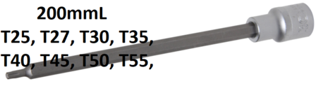 Bit-Einsatz Lange 200 mm Antrieb Innenvierkant 12,5 mm (1/2) T-Profil (fur Torx) T25 - T70