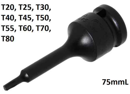 Kraft-Bit-Einsatz Antrieb Innenvierkant (1/2) T-Profil (fur Torx) T20 - T80mm