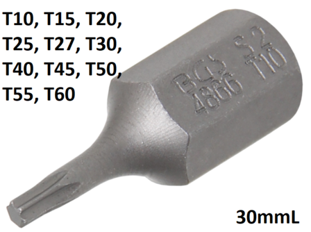 Bit Antrieb Au&szlig;ensechskant (3/8) T-Profil (fur Torx) T10 - T60