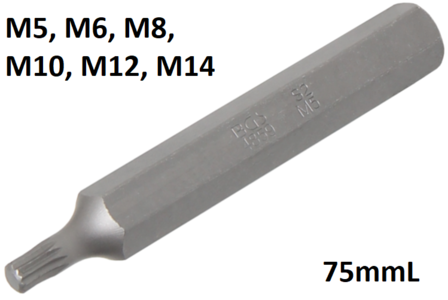 Bit Lange 75mmL Antrieb Au&szlig;ensechskant (3/8) Innenvielzahn (fur XZN)