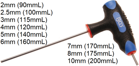 Schraubendreher mit T-Griff und seitlicher Klinge Innensechskant 2mm - 10mm