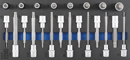 Werkzeugfach 1/3: Bit-Steckschl&uuml;sselsatz 12,5 mm (1/2 Zoll) Spline (f&uuml;r XZN) 22-tlg.