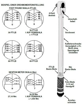 Drehmomentschlussel Abtrieb Au&szlig;envierkant 6,3 mm (1/4) 2 - 24 Nm