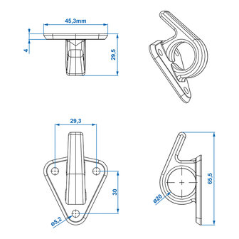 Planenhaken Kunststoff mit Ose 48x45mm x5 stuks