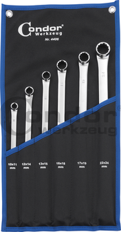 Doppelringschlusselsatz, 6-tlg., flach+lang, 10-24 mm