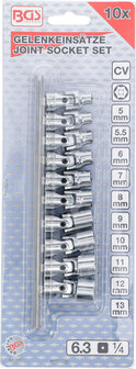 Gelenk-Steckschl&uuml;ssel-Satz Antrieb Innenvierkant 6,3 mm (1/4) SW 5 - 13 mm 10-tlg