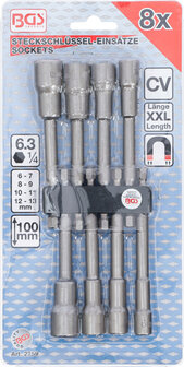 Steckschl&uuml;sselsatz, extra lang, mit 6-pt. Bohrerschaft, 6 - 13 mm