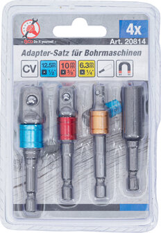 Adapter-Satz fur Bohrmaschinen farbig Antrieb Au&szlig;ensechskant (1/4) Abtrieb Au&szlig;envierkant (1/4), (3/8), (1/2), Innensechskant (1/4) 4-tlg