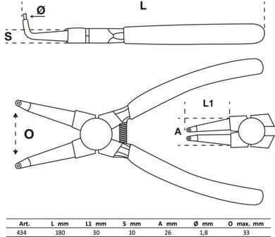 Sprengringzange gebogen f&uuml;r Innensprengringe 180 mm