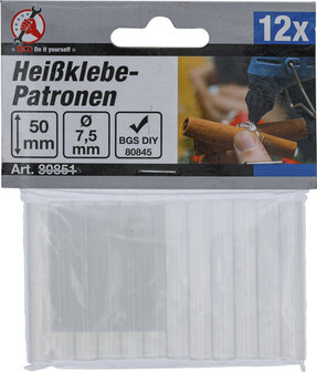 Hei&szlig;klebe-Patronen transparent &Oslash; 7,5 mm, 50 mm 12-tlg