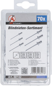 Blindnieten-Sortiment &Oslash; 2,4 - 4,8 mm 70-tlg