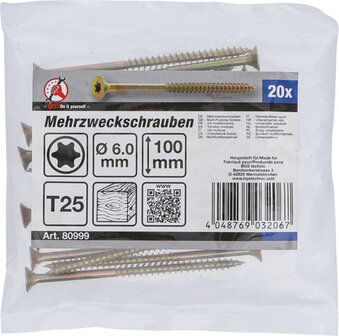 Mehrzweckschrauben T-Profil (fur Torx) T25 6,0 x 100 mm 20 Stuck