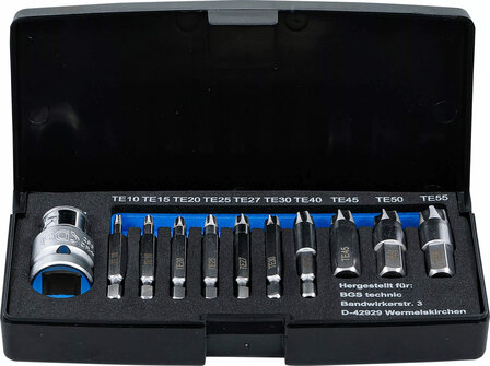 Schraubenausdreher-Satz fur defektes T-Profil (fur Torx) T10 - T55 11-tlg