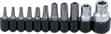 Bit-Satz | Antrieb Au&szlig;ensechskant 10 mm (1/4) / 10 mm (3/8) | T-Profil (f&uuml;r Torx) mit Bohrung | 11-tlg.