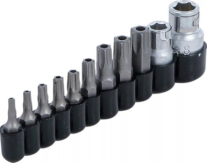 Bit-Satz | Antrieb Au&szlig;ensechskant 10 mm (1/4) / 10 mm (3/8) | T-Profil (f&uuml;r Torx) mit Bohrung | 11-tlg.