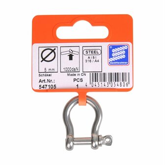 Kurzer Harfenschakel 5mm  A4 Edelstahl AISI 316  1.000 daN