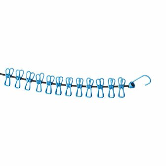 Elastische Wascheleine mit 12 Wascheklammern