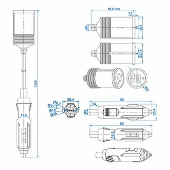 Verlangerungskabel 1M mit USB-Ladegerat 2-fach Typ A 12V 24V