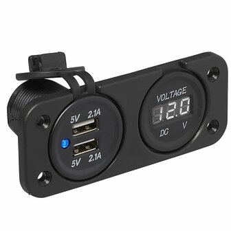 Unterputz-Montagesatz: Voltmeter 6-30V + USB-Anschluss doppelt Typ A 2x2100mA