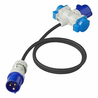 Verlangerungskabel 150cm 3x2 5mm&sup2; von CEE Stecker auf 2xSchuko + 1xCEE Steckdose