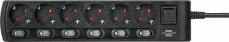 Steckdosenleiste einzeln schaltbar 6-fach 2m H05VV-F 3G1,5 schwarz
