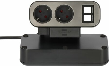 Duplex Tischsteckdosenleiste, 2x Keystone Module, 10x Schutzkontakt-Steckdosen, silber schwarz