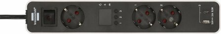 Steckdosenleiste 3-fach mit Countdown Timer, 1x USB A, 1x USB C, wei&szlig; schwarz, 1,5m H05VV-F 3G1,5