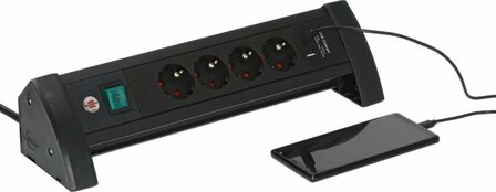 Teckdosenleiste 4-fach schwarz mit USB C PD 30W und USB A 18W, 1,8m H05VV-F3G1,5