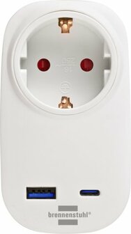 Stopcontactadapter met USB C Power Delivery 20W, 1x USB A 18W Wit