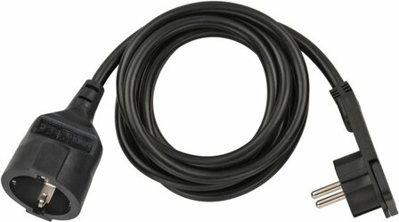 Qualitats-Kunststoff-Verlangerungskabel mit Flachstecker 2m H05VV-F3G1,5 schwarz