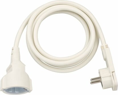 Qualitats-Kunststoff-Verlangerungskabel mit Flachstecker 2m H05VV-F3G1,5 weiss