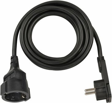 Qualitats-Kunststoff-Verlangerungskabel mit Flachstecker 3m H05VV-F3G1,5 schwarz