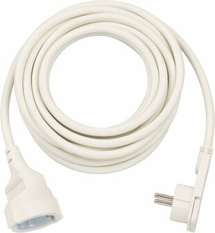 Qualitats-Kunststoff-Verlangerungskabel mit Flachstecker 5m H05VV-F3G1,5 weiss