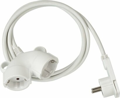 Qualitats-Kunststoff-Verlangerungskabel&nbsp;5m H05VV-F 3G1,5 wei&szlig; mit Doppelkupplung + Flachstecker