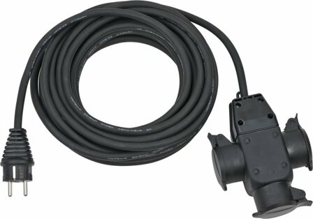 Baustellen-Verlangerungskabel 10m H07RN-F3G1,5 schwarz mit 3-fach Gummikupplung IP44