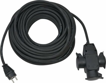 Baustellen-Verlangerungskabel 25m H07RN-F3G1,5 schwarz mit 3-fach Gummikupplung IP44