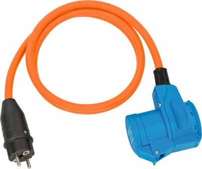 Camping- Maritim-Adapterkabel IP44 1,5m orange H07RN-F 3G2,5 Schutzkontakt-Stecker, Winkelkupplung CEE 230V 16A