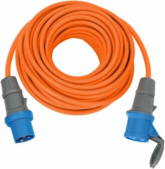 Camping- Maritim CEE Verlangerungskabel IP44 25m H07RN-F 3G2,5 orange CEE 230V 16A Stecker und Kupplung
