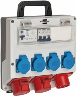 Wandverteiler 400V 16A IP44 3x LS 230V 16 A, 1xFI 40 A 4-polig 30mA