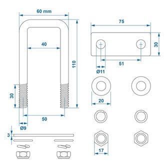 U-Bugel 40mm eckig - Set a 2 Stuck