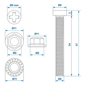 Schraubensatz M8 6-teilig fur Steckdose x5&nbsp;Stuck