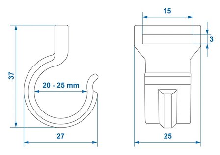 Zeltclip fur Zeltstange 20-25mm mit Schlitz schwarz x10 stuks