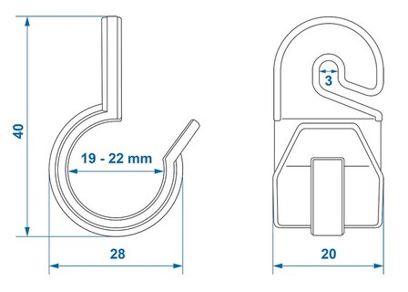 Zeltclip fur Zeltstange 19-22mm mit Haken x10 stuks