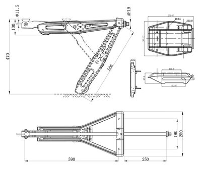 Caravan-Stutzecke 1000 kg 605 x 280 mm H: 470 mm inkl. Stabilisierungsfu&szlig; und verlangertem Ausdrehmechanismus