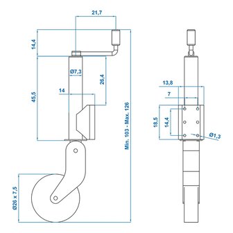 Stutzrad 73 mm Metallfelge mit Gummireifen 260 x 65 mm klappbar
