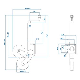 Stutzrad 60 mm Metallfelge mit Gummireifen 200 x 50 mm klappbar