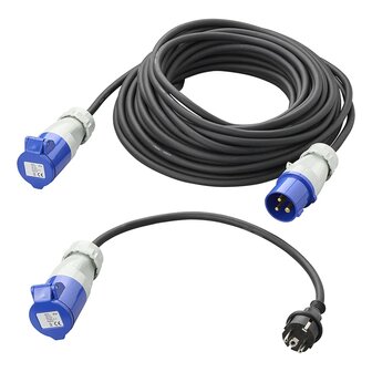 CEE-Set mit 20 m Verlangerungskabel 3x2,5 mm und 40 cm Adapterkabel von Schuko-Stecker auf CEE in